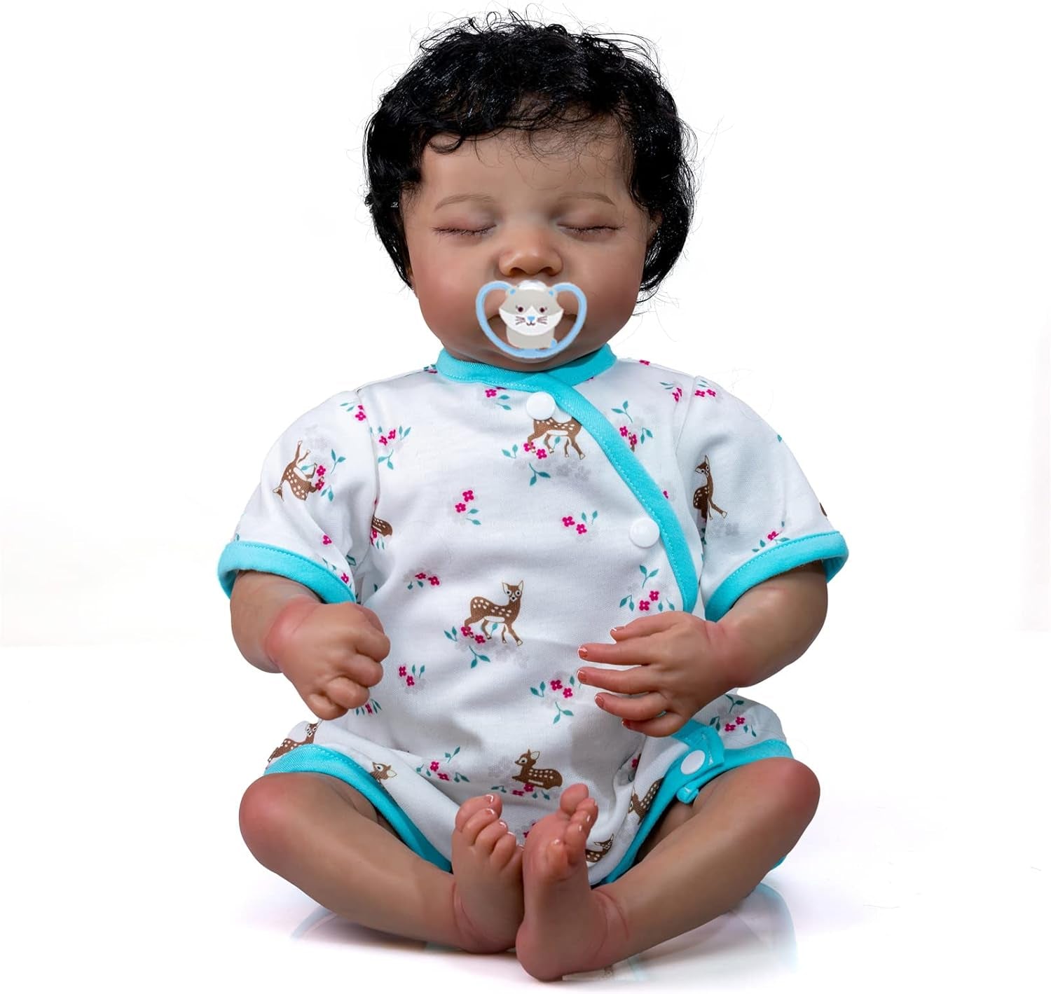 Realistic Sleeping Newborn Baby Doll Boy Silicone Doll African American 19 Inch Lifelike Reborn Baby Doll Biracial Looks Real Handmader Black Toddler Boy Birthday Presents with Accessories