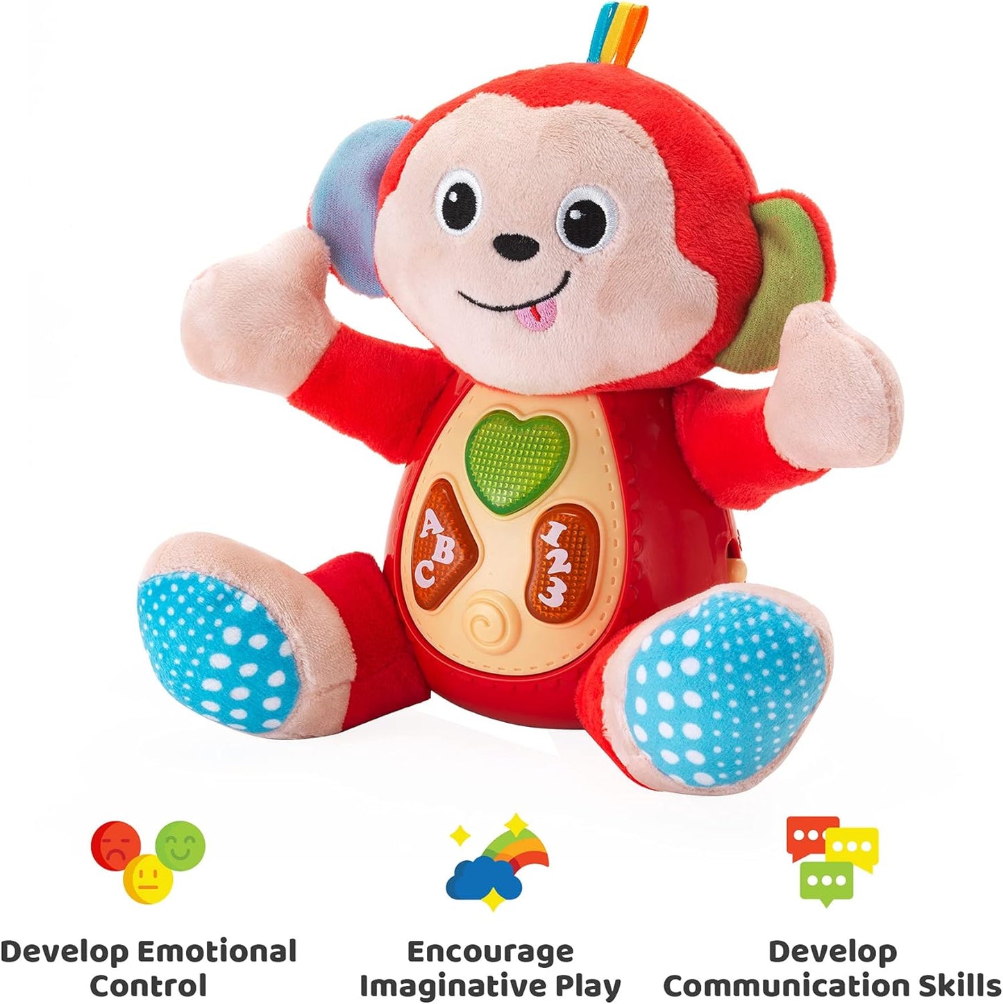 Musical Monkey Plush Toy - Soft Stuffed Animal with Light-Up Buttons and Melodic Nursery Songs for 3+ Month Old Babies