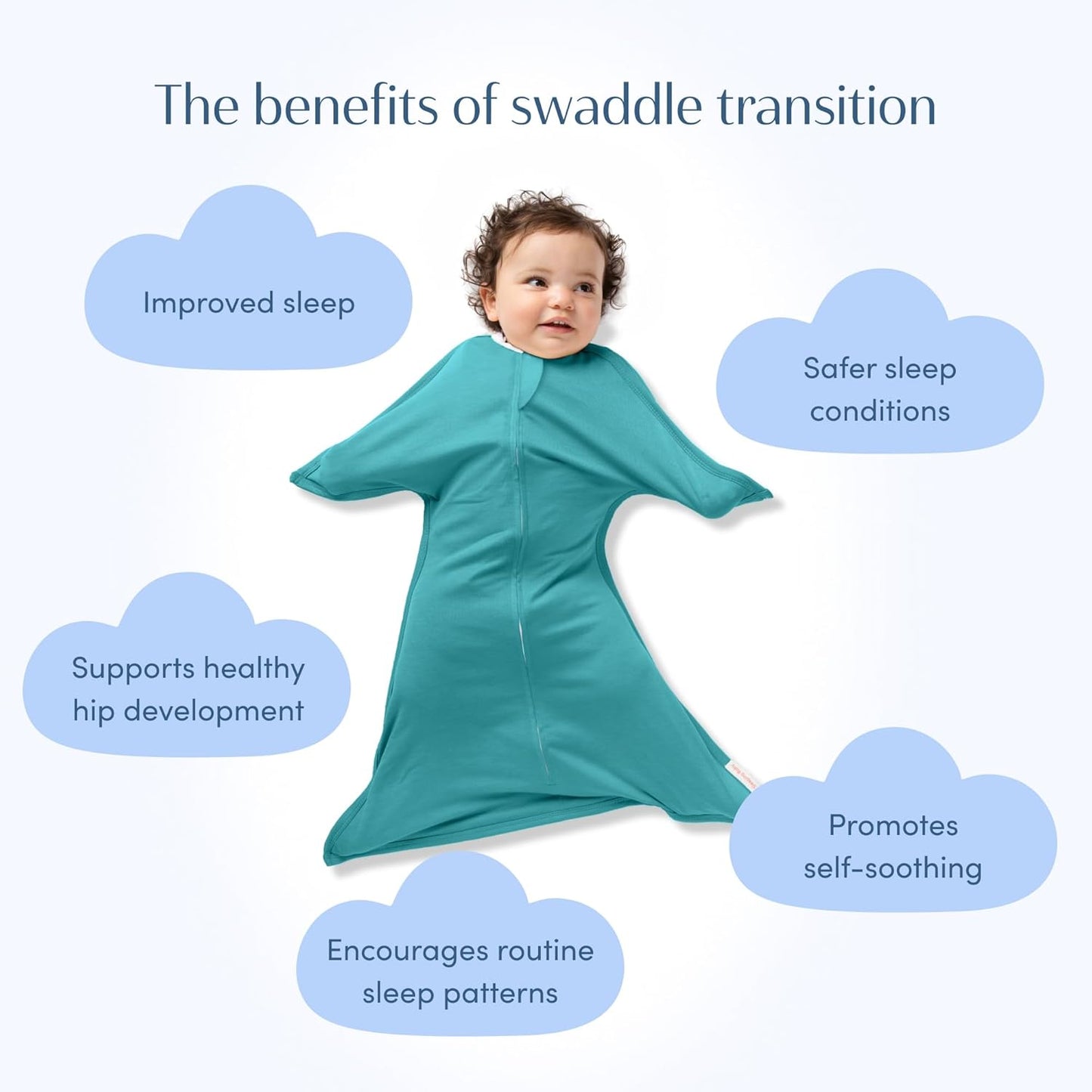 Zipadee-Zip Transitional Swaddle Sack, 6-12 Month - Roomy Zipper Swaddle for Easy Diaper Changes and Proper Hip Development - Baby Swaddle Sack, Medium - Classic Teal