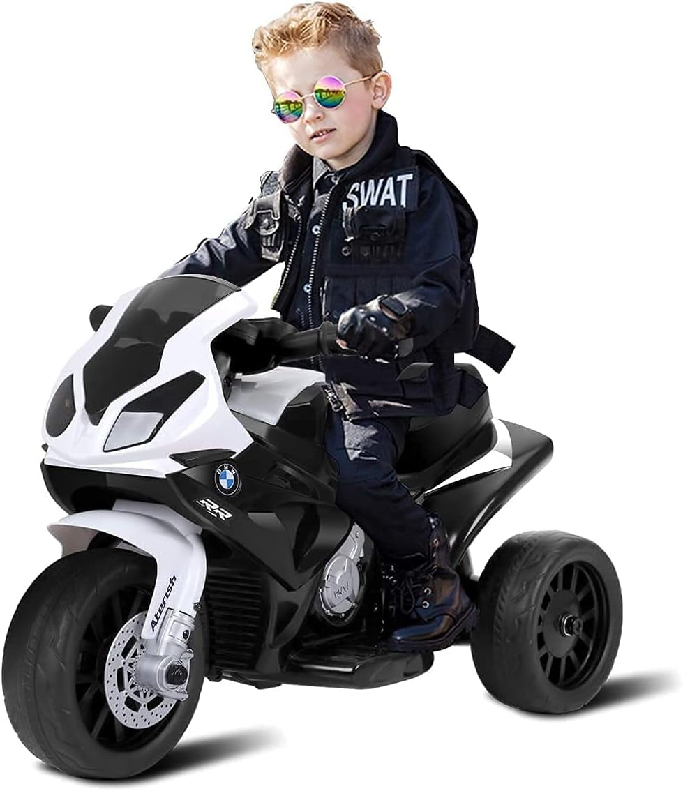 Kids Ride on Motorcycle, 3 Wheel Kids Motorcycle W/Training Wheels, Head Light, Music Mode & Cool Appearance, 6V Battery Powered Electric Ride on Motorcycle for Boys & Girls (Black)