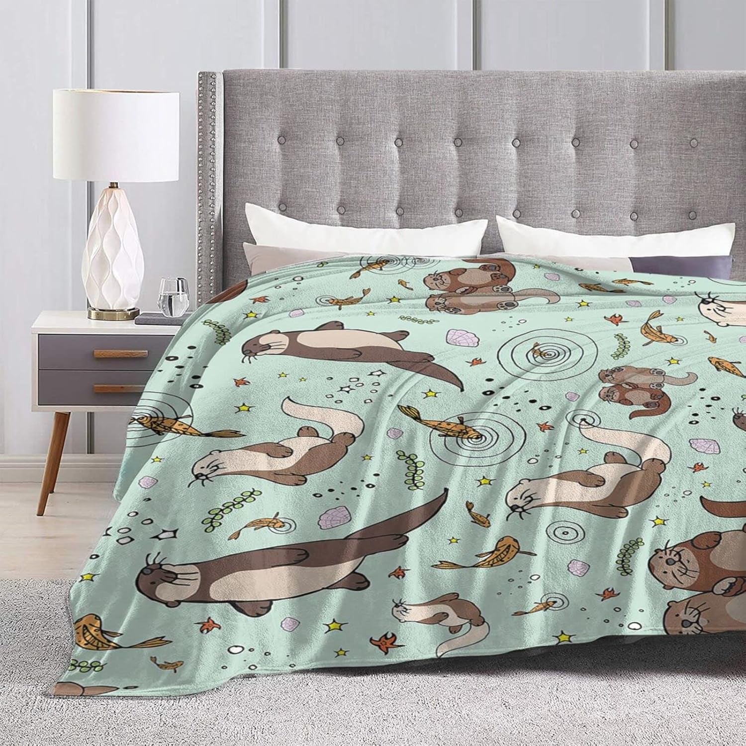 Sea Otters Throw Blanket for Couch,Soft Warm Throw Blanket Lightweight Warm Fuzzy Blanket for Bed Sofa Camping Travel