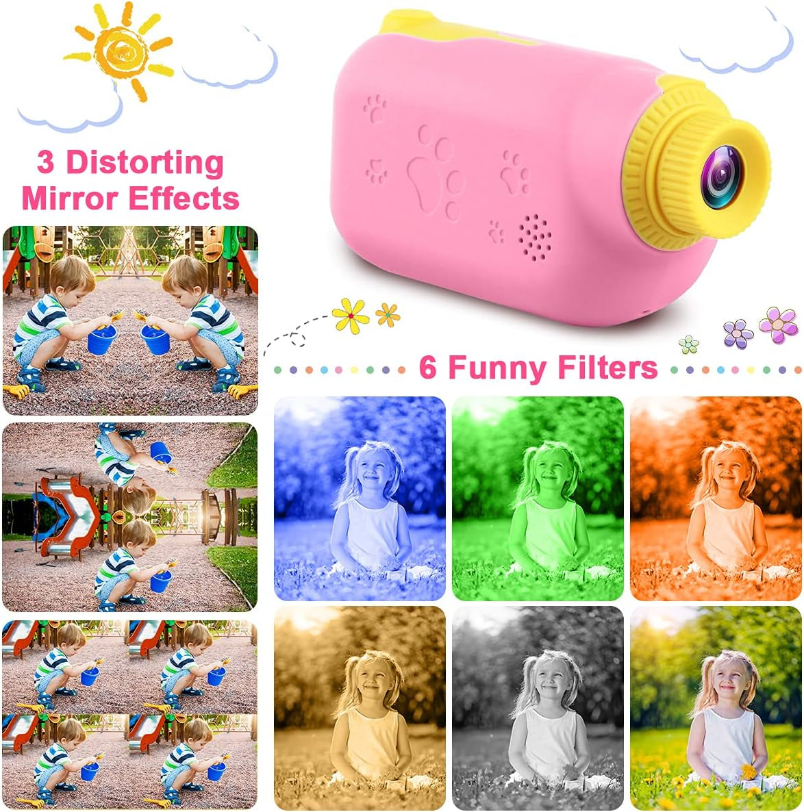 Kids Video Camera - Digital Camera Camcorder Birthday Gifts for Girls Age 3 4 5 6 7 8 9, Children Video Recorder for Toddler with 32GB SD Card - Light Pink