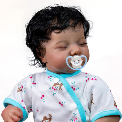 Realistic Sleeping Newborn Baby Doll Boy Silicone Doll African American 19 Inch Lifelike Reborn Baby Doll Biracial Looks Real Handmader Black Toddler Boy Birthday Presents with Accessories