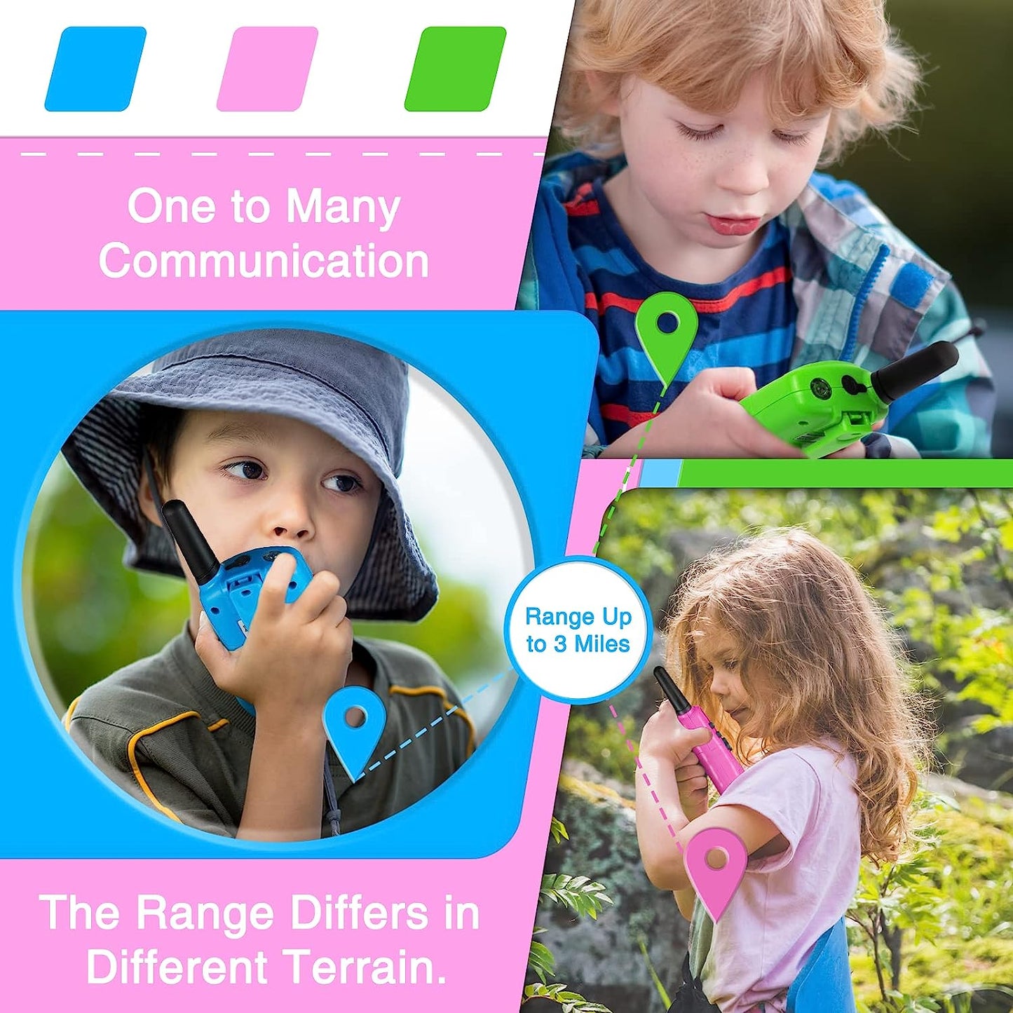 Walkie Talkies for Kids 3 Miles Long Range, 22 Channels Walkie Talkie with Clear Sound & Automatic Squelch, Valentine Gifts for Kids, Toys for Kids Girls Boys Age 3-12