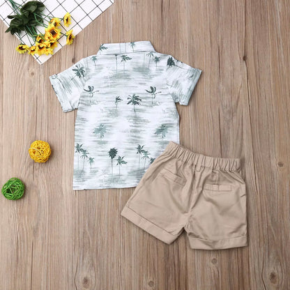 1-6Y Kids Boy Clothes Set Summer Short Sleeve Print Shirt Tops Shorts Pant Bottom 2PCS Beach Holiday Children Clothes