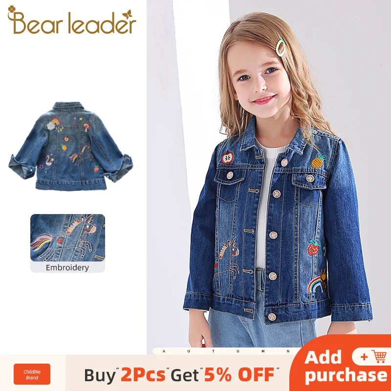 Girls Denim Coats New Fashion Kids Embroidery Cartoon Pattern Jacket Autumn Baby Coat Children Clothes 3 8 Years