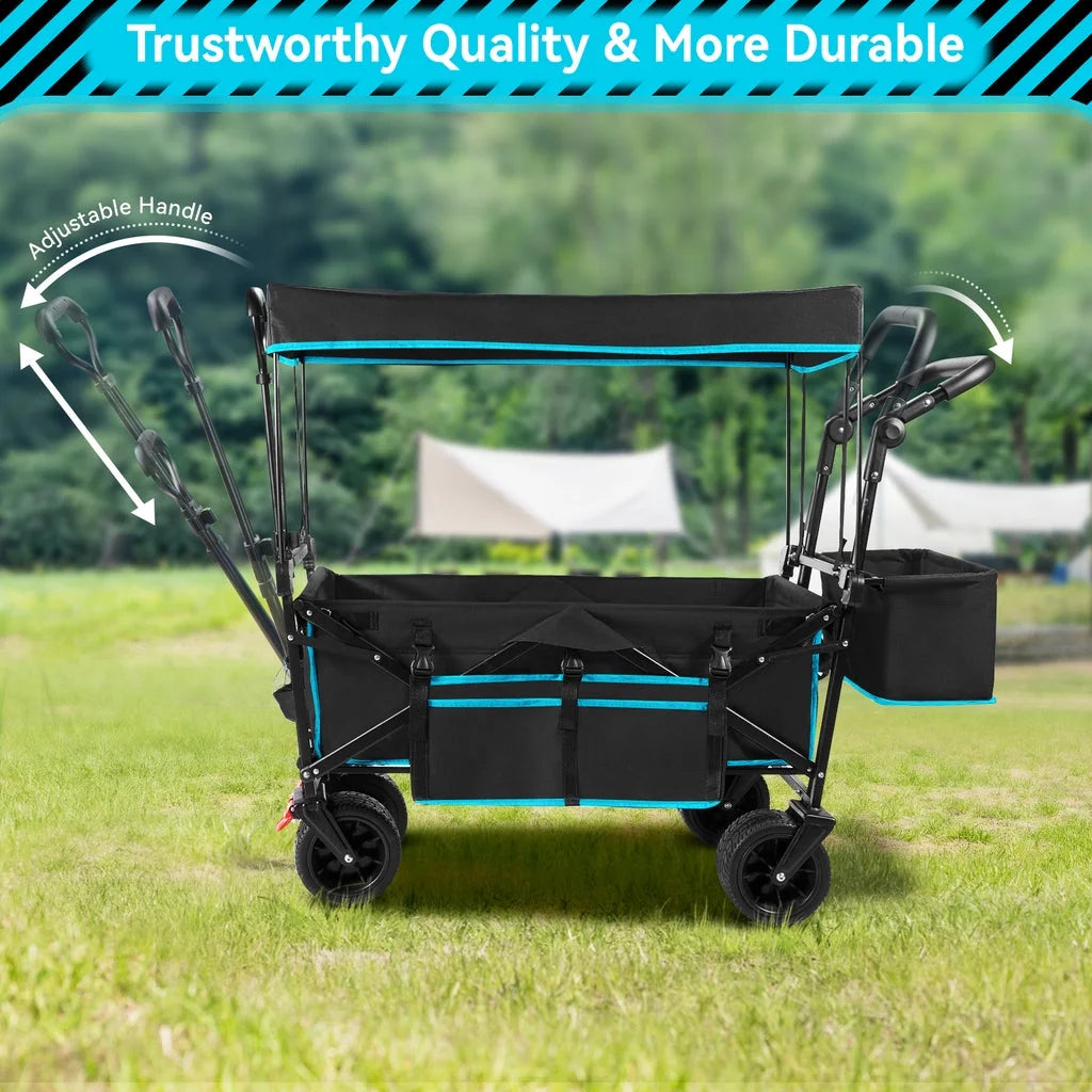 Collapsible Garden Wagon Cart with Removable Canopy Black