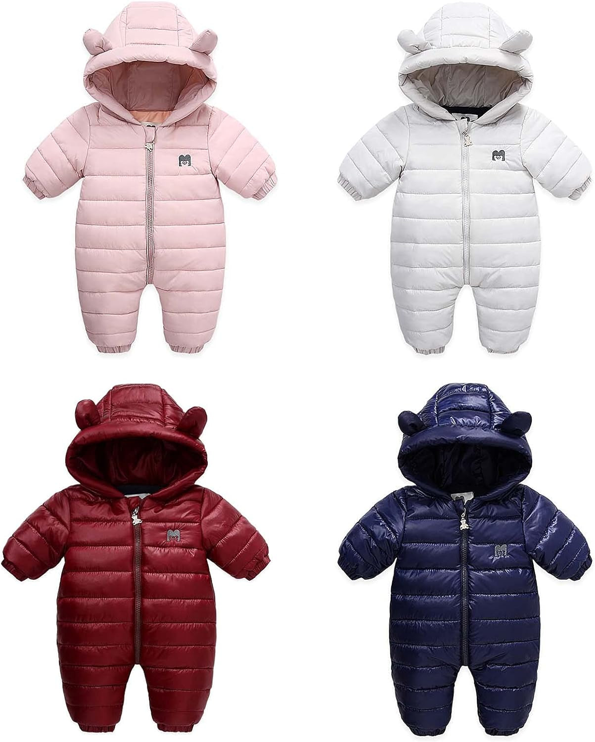 Toddler Boys Girls Candy Cute Bear Jumpsuit Cotton Snow Suits for Babies Baby Winter Coat Extra Long Zipper Outfit Suit Red Wine for 18-24 Months (M6)