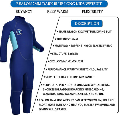 Kids Wetsuit for Girls Boys Toddler and Youth 3Mm Neoprene Child Full Wet Suits Warm in Cold Water Thermal Swimsuit Back Zip for Swimming Diving Jet Skiing Surfing