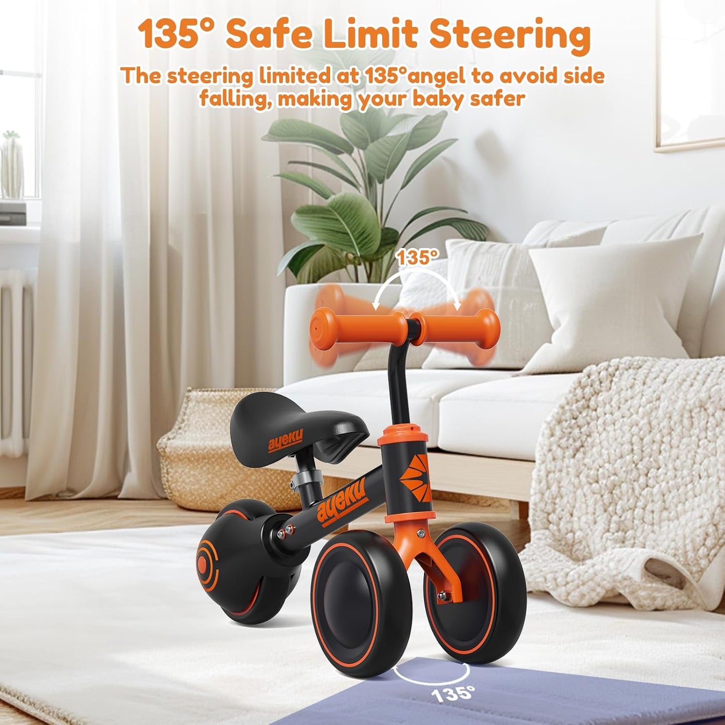 Baby Balance Bike for 1 Year Old Boy Gifts Toddler Bike for One Year Old Toys 1 St First Birthday Gifts Baby Toys 12-24 Months, Orange Black